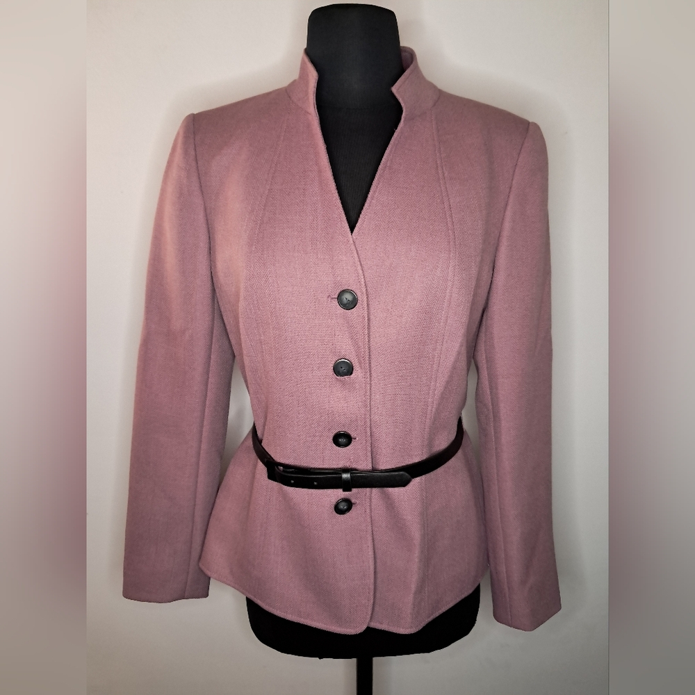 Tahari ASL Women's Belted Pink Twill Jacket Blazer